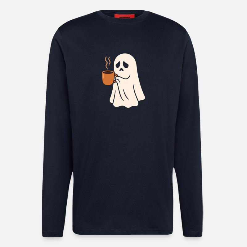 Scary ghost with coffee cup - Longsleeve - made by SPREAD  - DARK NAVY