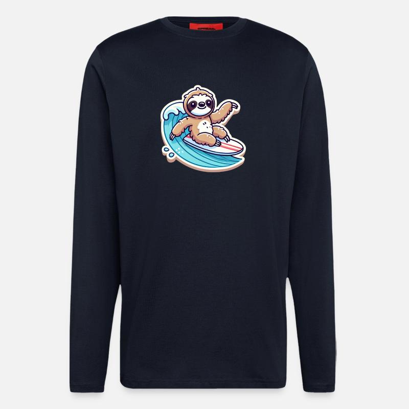 Cute Sloth Waves Surfer - Longsleeve - made by SPREAD  - DARK NAVY