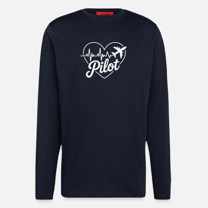 Pilot Herz Herzschlag Design - Langarmshirt - made by SPREAD - DARK NAVY