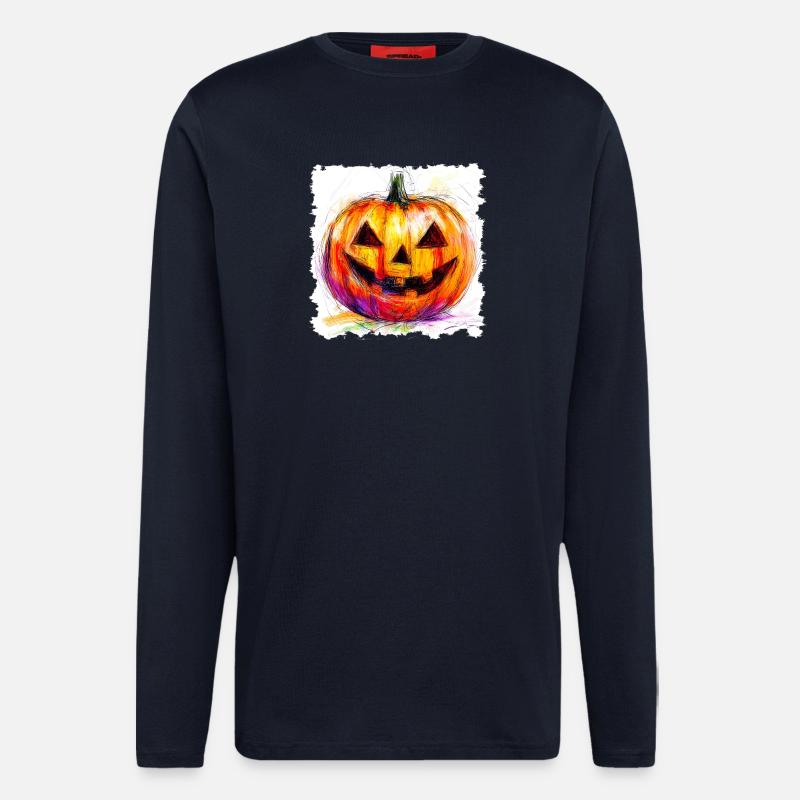 Bunter Kürbis Jack-O-Lantern - Langarmshirt - made by SPREAD  - DARK NAVY