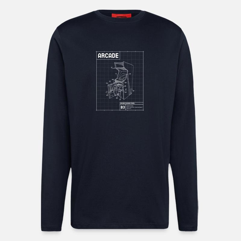 Retro Arcade Sketch on Grid - Longsleeve - made by SPREAD  - DARK NAVY