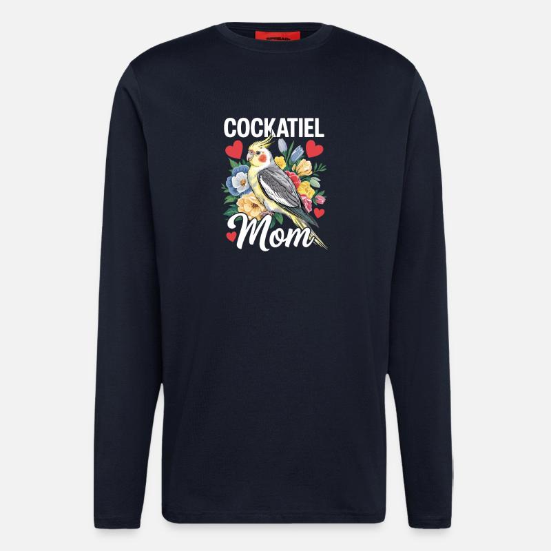 calopsitte maman oiseau fleurs coeur - Manches longues bio décontracté fabriqué en UE - DARK NAVY