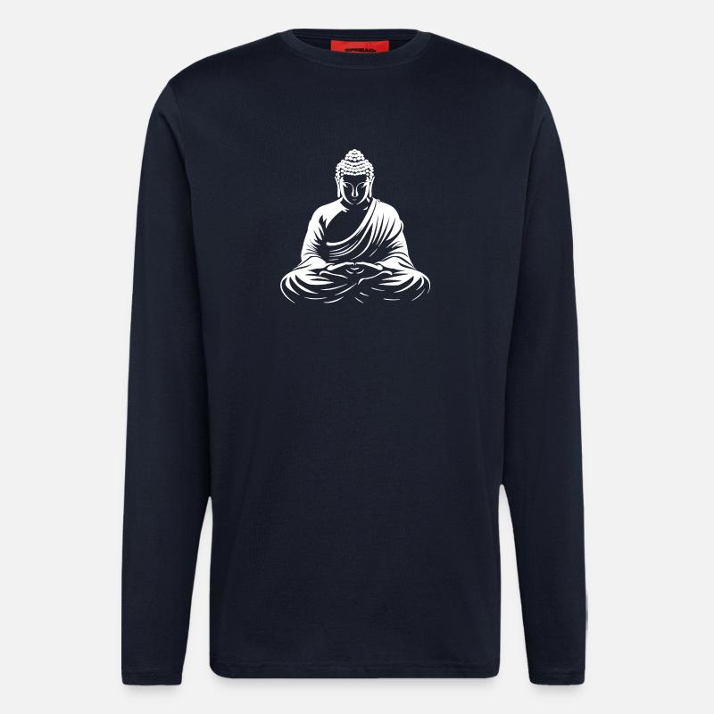 Buddha bei Meditation weiß - Langarmshirt - made by SPREAD - DARK NAVY