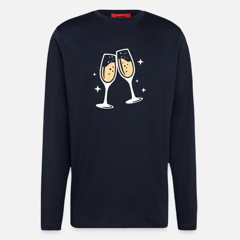Sektglas Prosecco Sekt Alkohol Prost - Manches longues bio décontracté fabriqué en UE - DARK NAVY