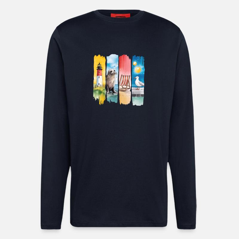Maritim Leuchtturm Robbe Möwe Küste - Langarmshirt - made by SPREAD  - DARK NAVY