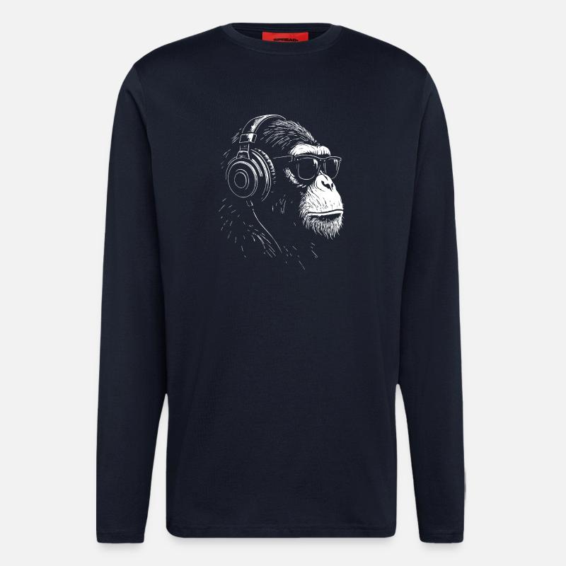 Kopfhörer Monkey mit Sonnenbrille - Langarmshirt - made by SPREAD - DARK NAVY