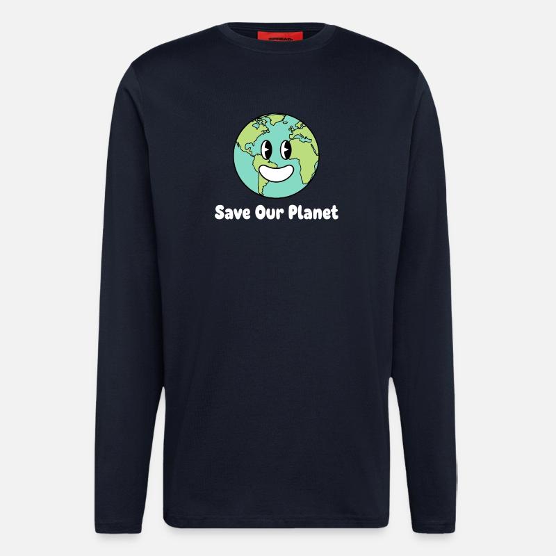 Lächelnde Erde Save Our Planet - Langarmshirt - made by SPREAD  - DARK NAVY