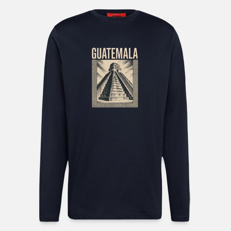 Pyramide du Guatemala Retrolook Tikal - Manches longues bio décontracté fabriqué en UE - DARK NAVY