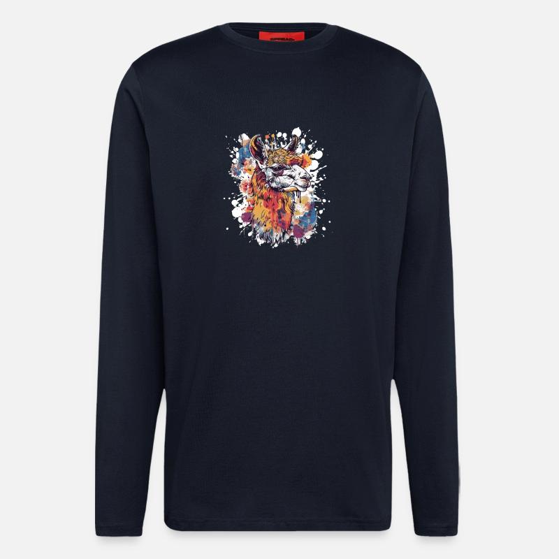 Bunte Llama Splatter Illustration - Langarmshirt - made by SPREAD - DARK NAVY