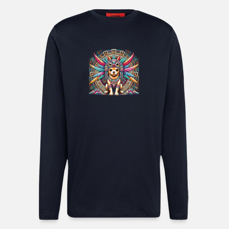 Aztec dog with feathers - Longsleeve - made by SPREAD  - DARK NAVY