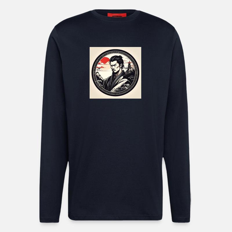 Samurai in circle frame sunset - Longsleeve - made by SPREAD  - DARK NAVY
