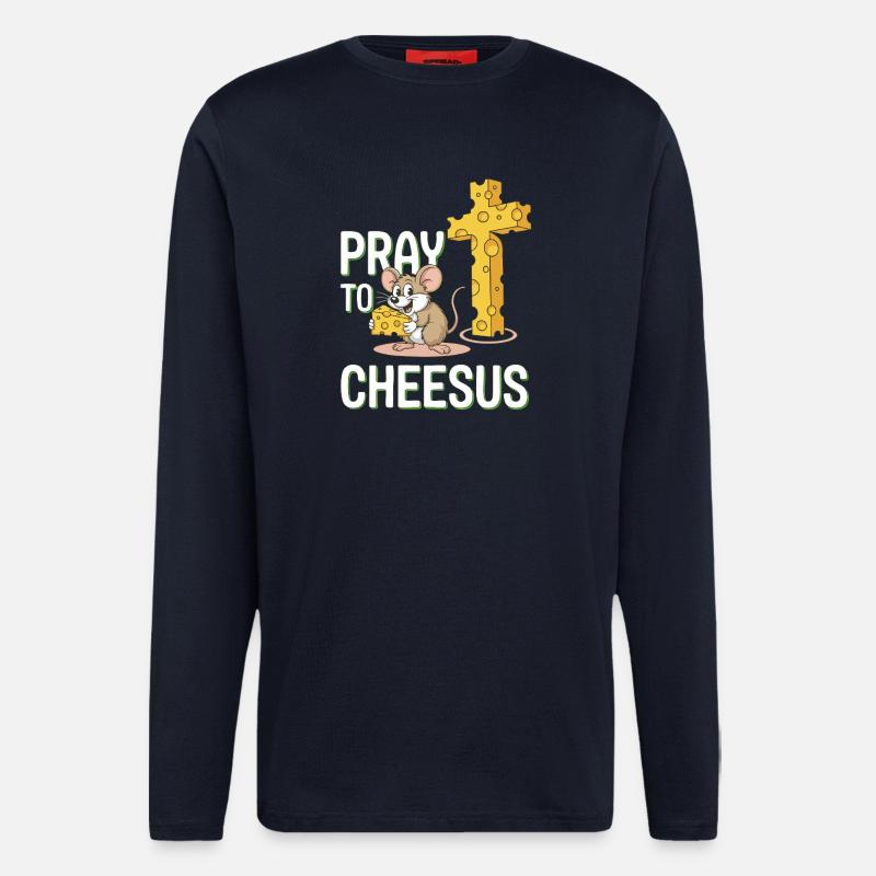 Pray to Cheesus – Mouse & Cheese Cross - Longsleeve - made by SPREAD  - DARK NAVY