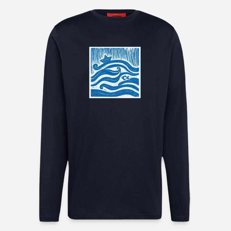 Ship on Wave - Linocut - Longsleeve - made by SPREAD  - DARK NAVY