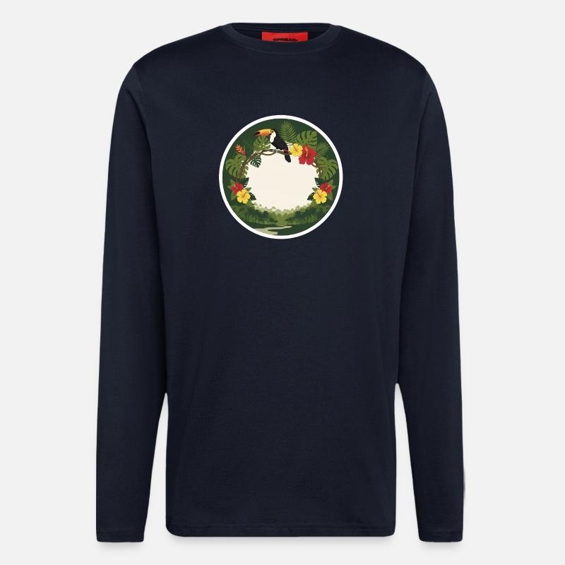Toucans tropicales et feuillage circulaire - Manches longues bio décontracté fabriqué en UE - DARK NAVY