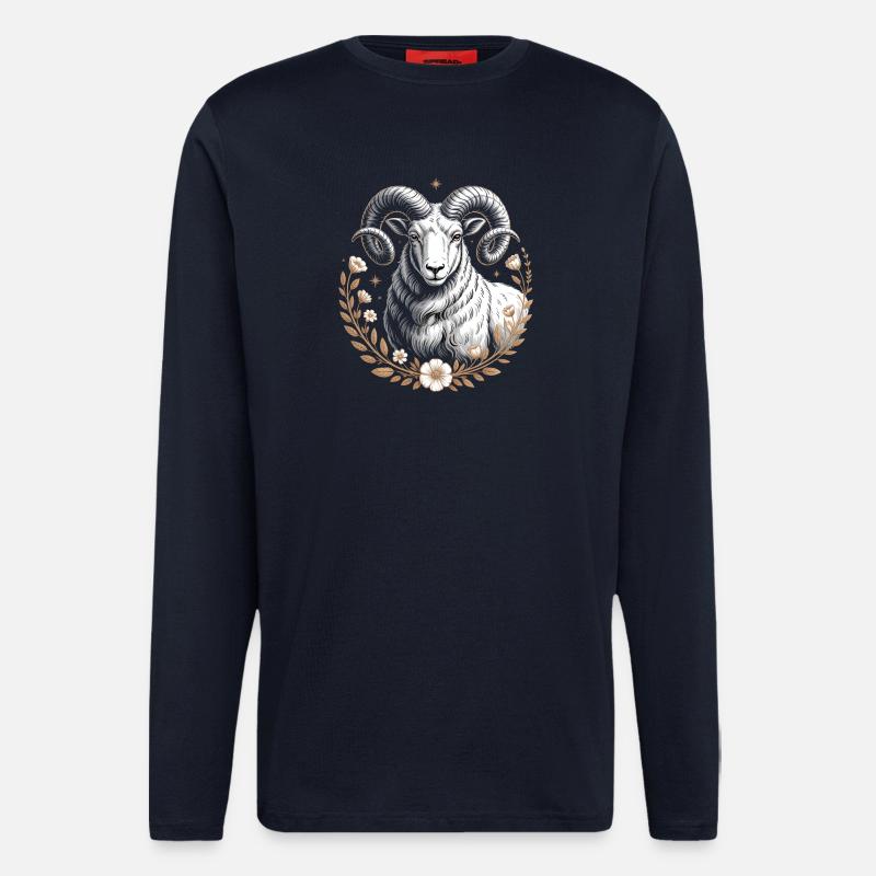 Widder Sternzeichen Mit Blumen Und Sternen - Langarmshirt - made by SPREAD  - DARK NAVY