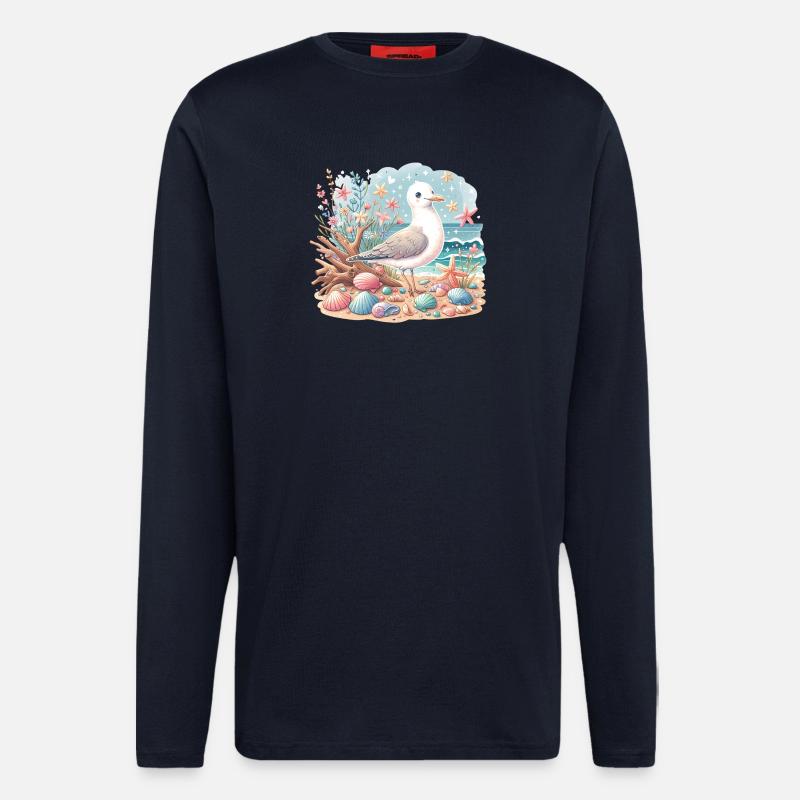 Möwe Strand Muscheln Maritim Küste - Langarmshirt - made by SPREAD  - DARK NAVY