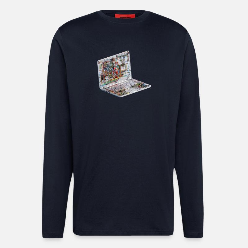 Transparent CAD circuit art on laptops - Longsleeve - made by SPREAD - DARK NAVY