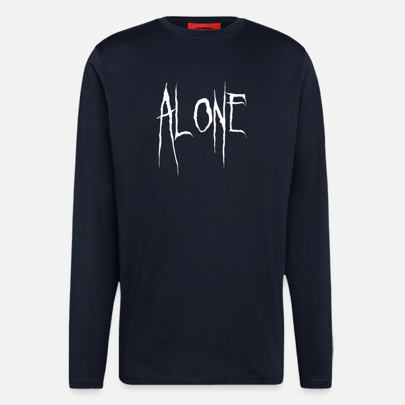 Typographie déchiquetée Alone - Manches longues bio décontracté fabriqué en UE - DARK NAVY