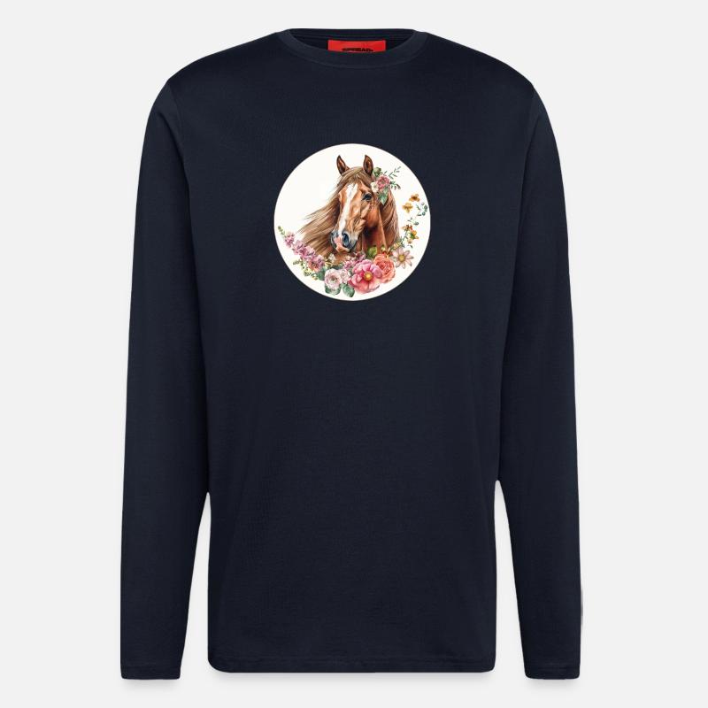 Pferd Blumen - Langarmshirt - made by SPREAD  - DARK NAVY