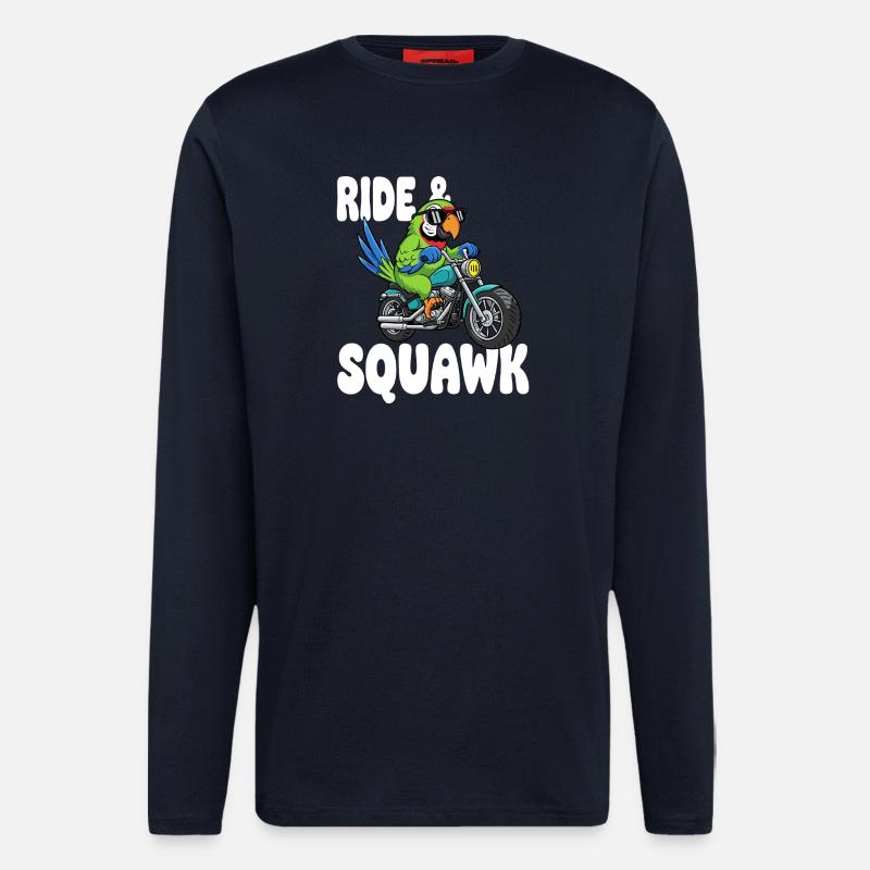 Raging parrot on motorcycle - Longsleeve - made by SPREAD  - DARK NAVY