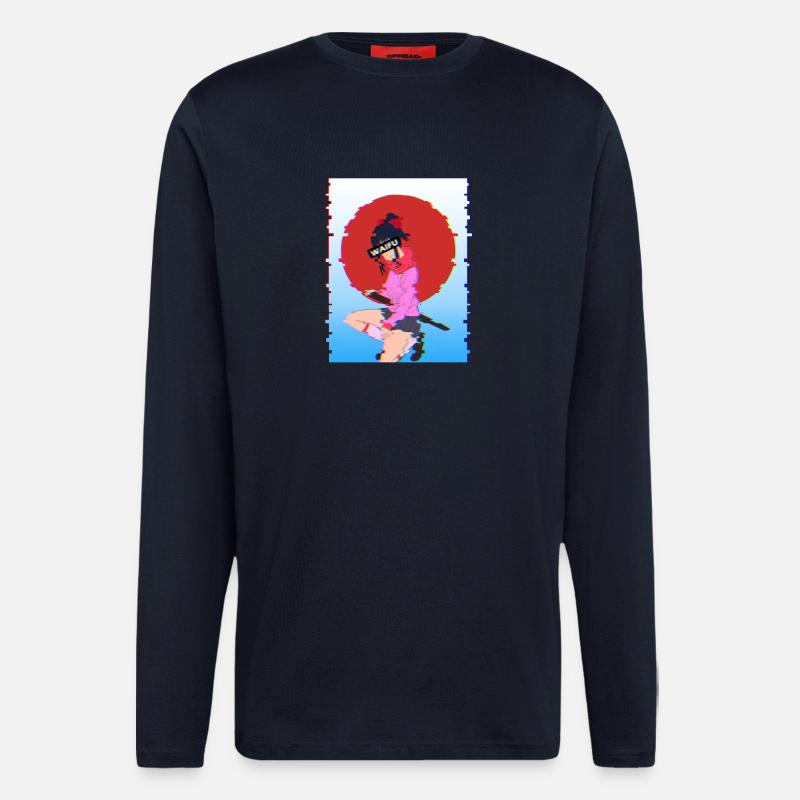 Glitch Samurai Waifu: Vaporwave-Ästhetik - Langarmshirt - made by SPREAD - DARK NAVY