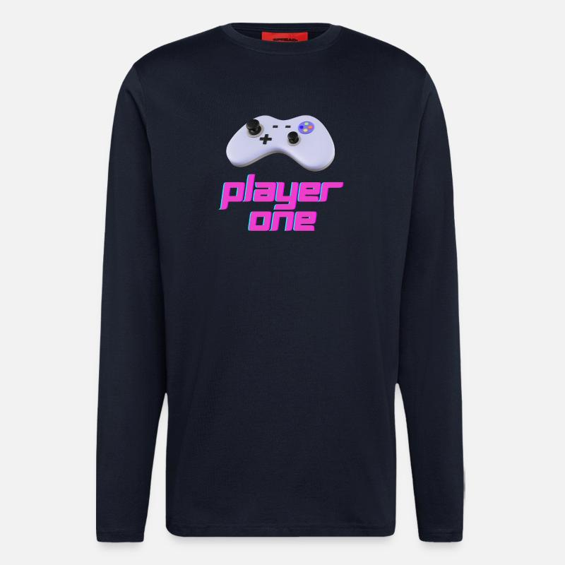 Neon Retro Controller Player One - Longsleeve - made by SPREAD  - DARK NAVY