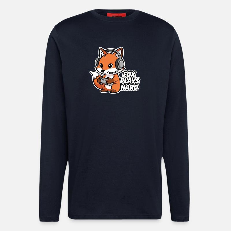 Fox with headset, game hero - Longsleeve - made by SPREAD  - DARK NAVY