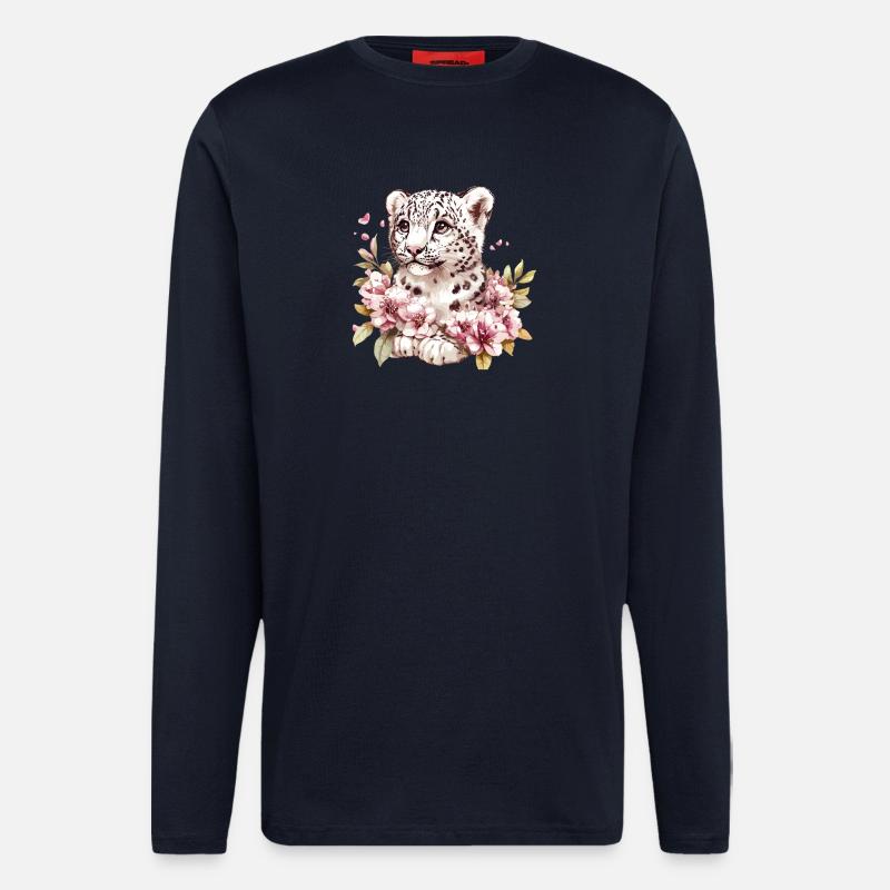 Leopard cub with flower wreath - Longsleeve - made by SPREAD  - DARK NAVY