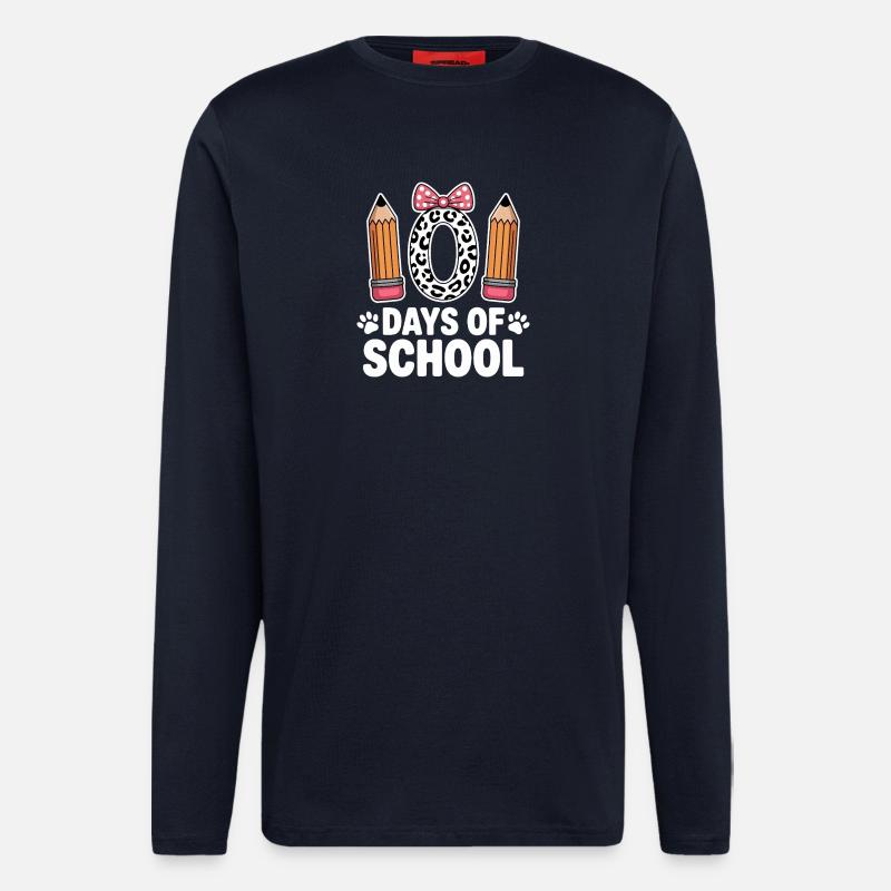 Léopard Pencil Retour à l’école - Manches longues bio décontracté fabriqué en UE - DARK NAVY
