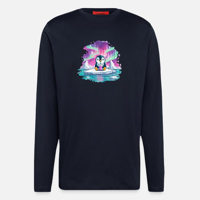 Pinguin auf Eis mit pinkem Drink - Langarmshirt - made by SPREAD - DARK NAVY
