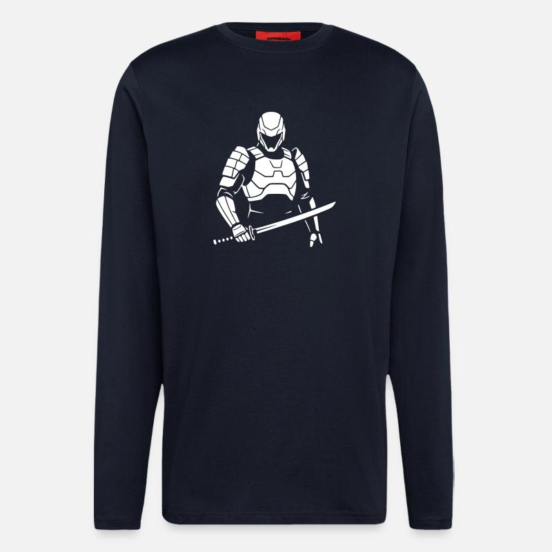 Cyberpunk Samurai Roboter Krieger Vektor - Langarmshirt - made by SPREAD - DARK NAVY