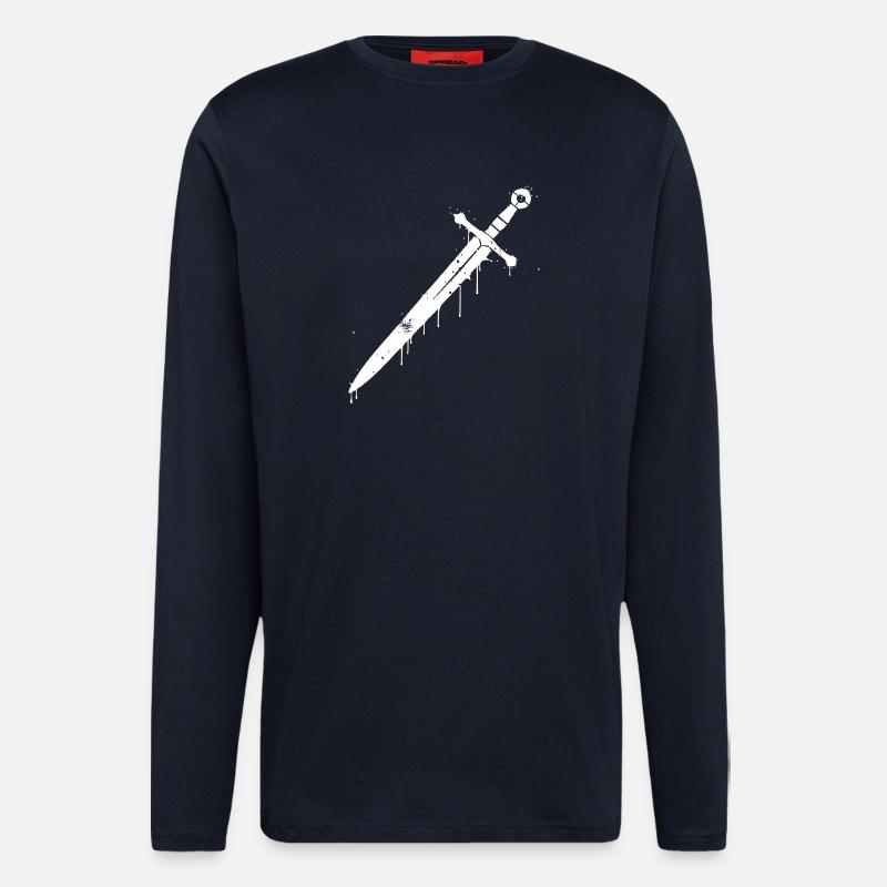 Épée de chevalier graffiti Moyen Âge - Manches longues bio décontracté fabriqué en UE - DARK NAVY