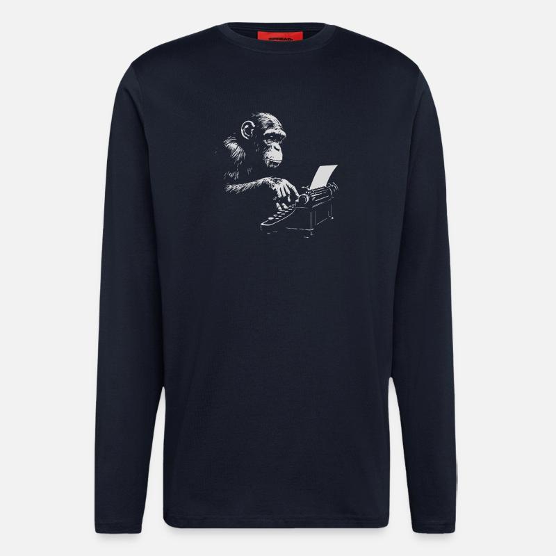 Chimp Typist Retro-Druck - Langarmshirt - made by SPREAD  - DARK NAVY