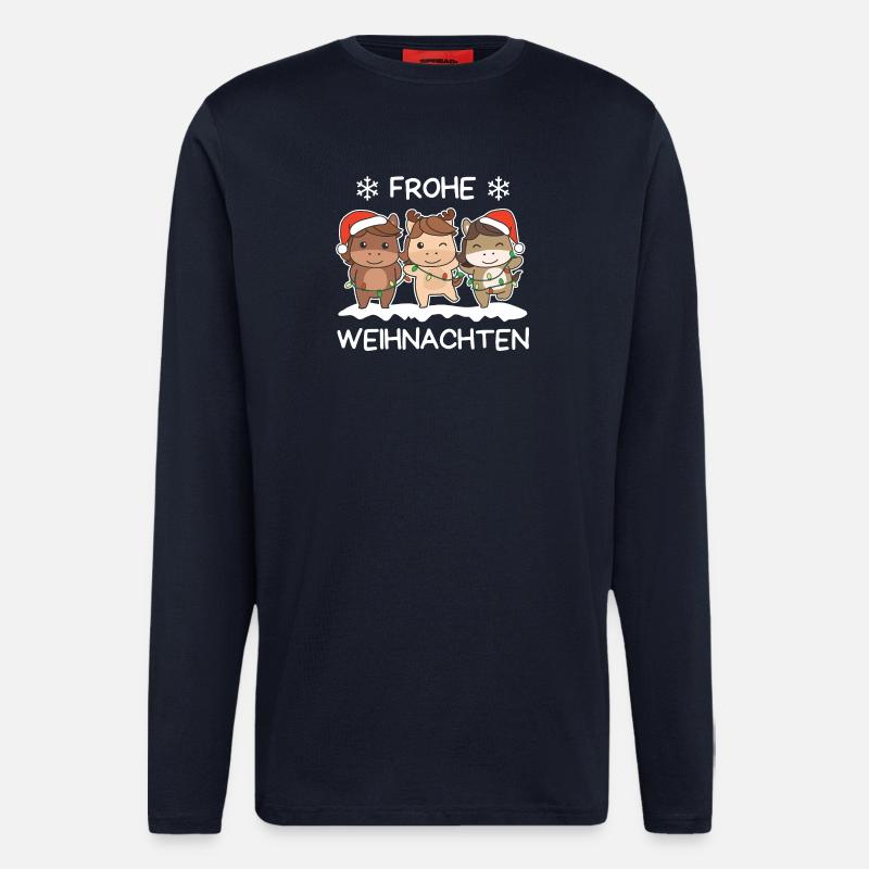 Frohe Weihnachten Pferd Heiligabend Pferde - Langarmshirt - made by SPREAD  - DARK NAVY