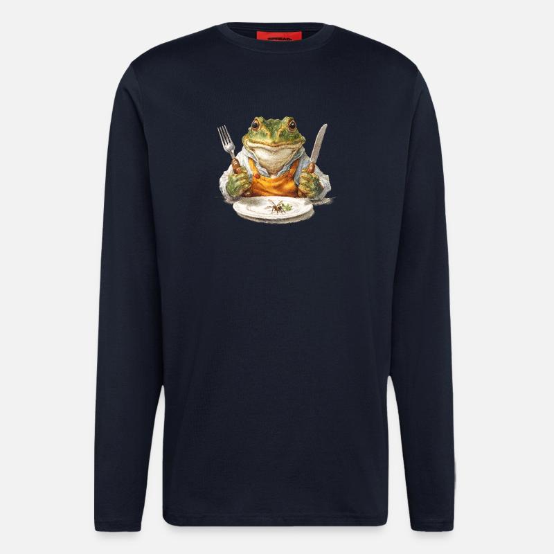 Froschkoch mit Gabel und Messer - Langarmshirt - made by SPREAD  - DARK NAVY