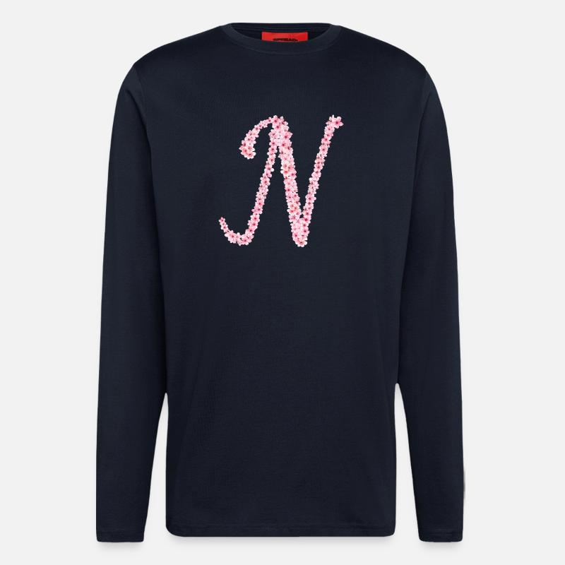 Cherry blossom initial N - Longsleeve - made by SPREAD  - DARK NAVY