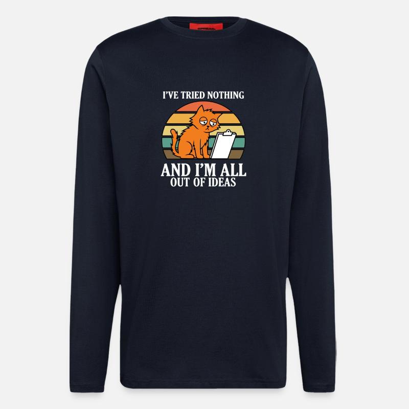 Rien essayé d’idées Rétro Cat Meme - Manches longues bio décontracté fabriqué en UE - DARK NAVY