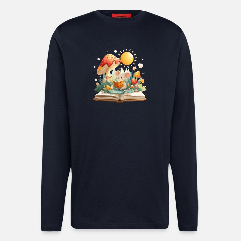 Maus im Pilzwald liest Buch - Langarmshirt - made by SPREAD  - DARK NAVY