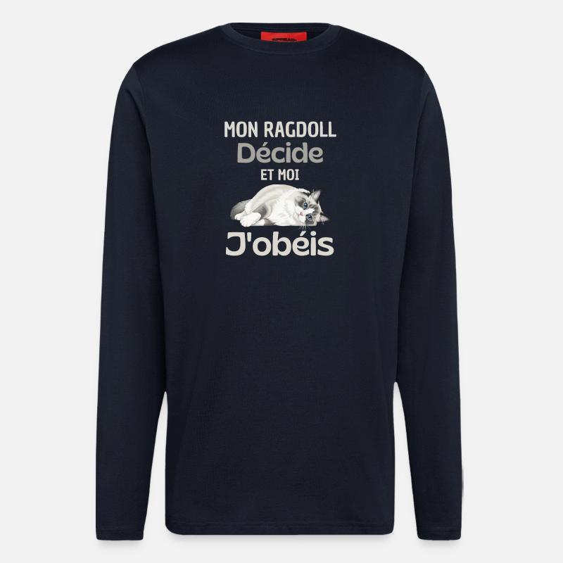 Mon Ragdoll Décide, Moi J’obéis - Manches longues bio décontracté fabriqué en UE - DARK NAVY