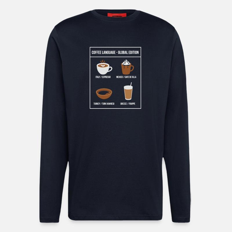 Édition mondiale de Coffee Language - Manches longues bio décontracté fabriqué en UE - DARK NAVY