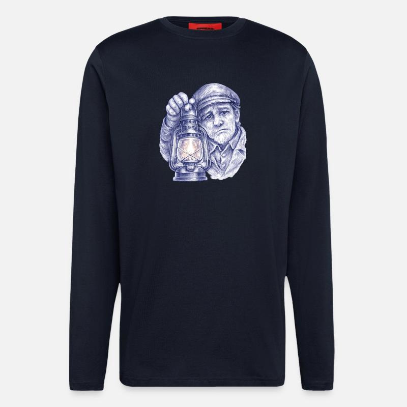 Senior man with lantern - Longsleeve - made by SPREAD  - DARK NAVY