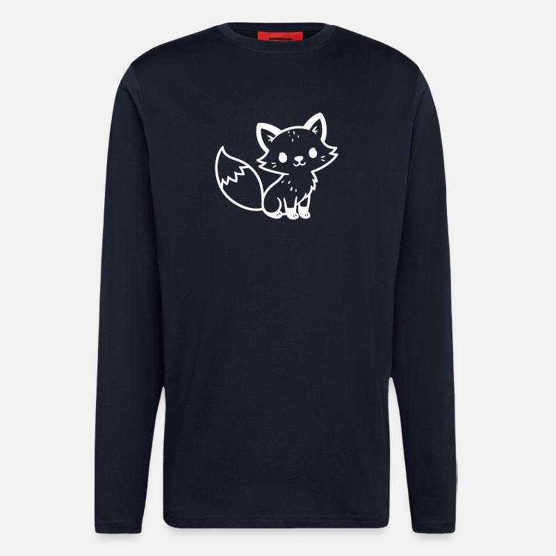 Fox Cute Comic - Manches longues bio décontracté fabriqué en UE - DARK NAVY