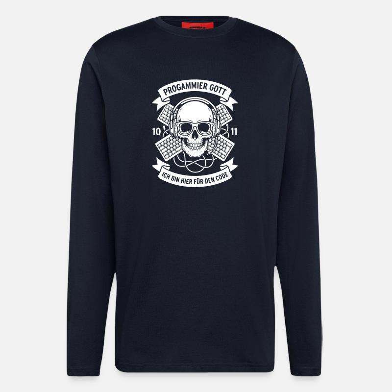 Crâne Code avec casque - Manches longues bio décontracté fabriqué en UE - DARK NAVY