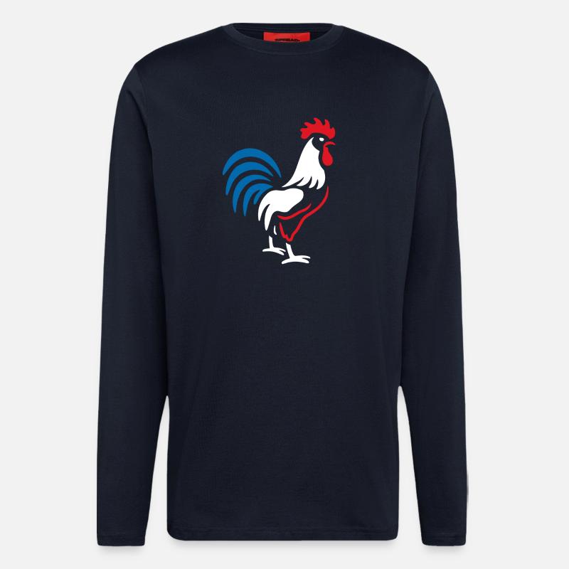 Vibrant blue red rooster - Longsleeve - made by SPREAD  - DARK NAVY