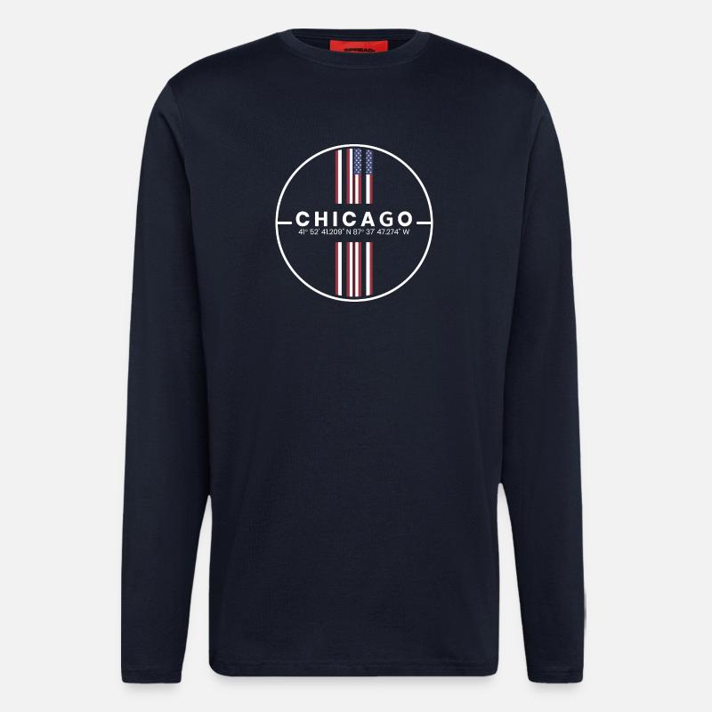 Coordonnées de Chicago - Manches longues bio décontracté fabriqué en UE - DARK NAVY