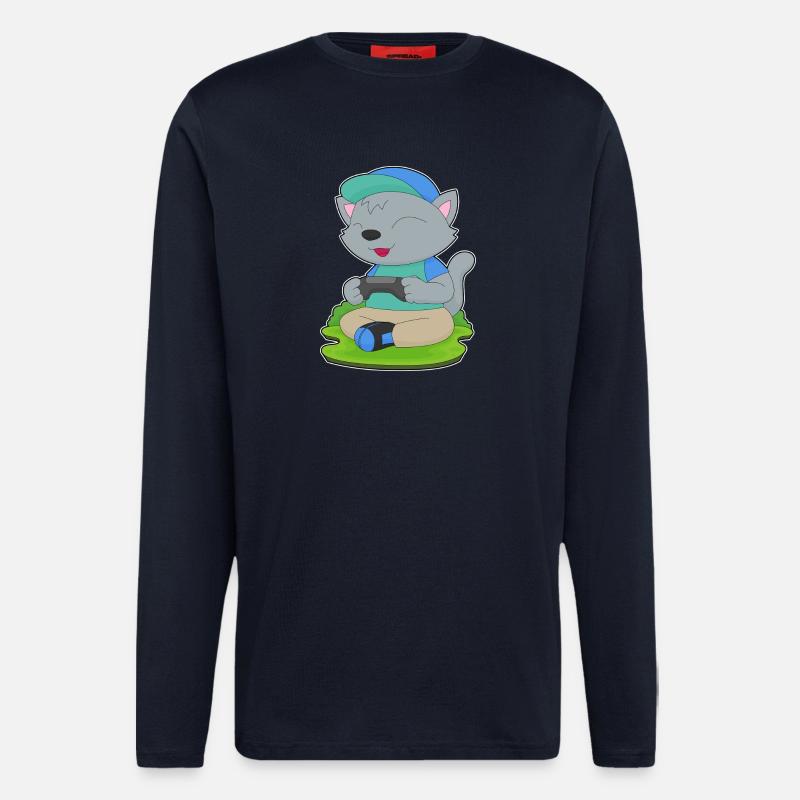 Katze Gamer Controller - Langarmshirt - made by SPREAD  - DARK NAVY
