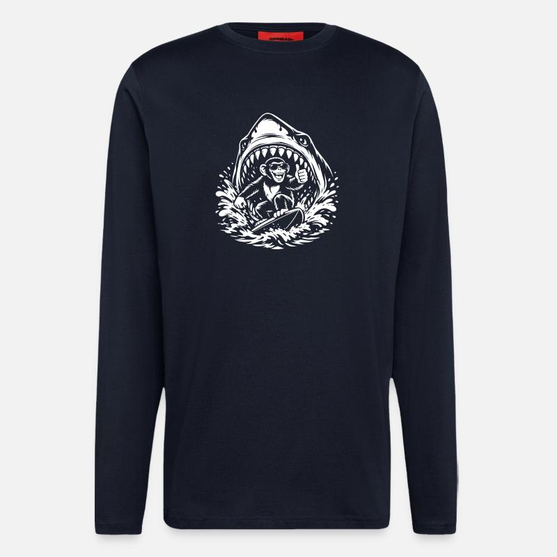 Surfing Monkey in Shark Wave - Longsleeve - made by SPREAD  - DARK NAVY