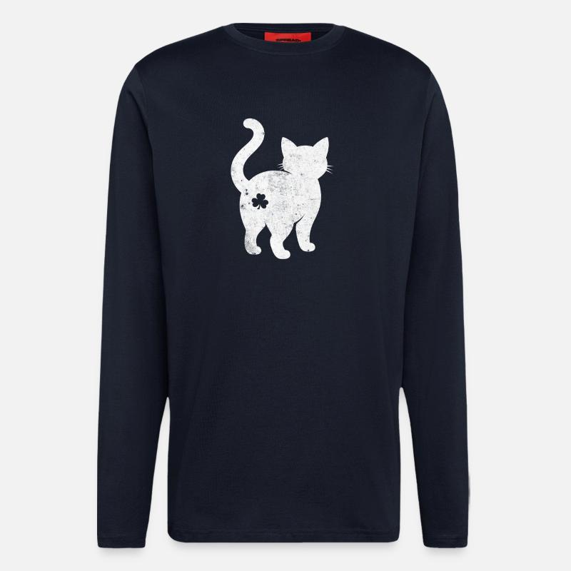 Katzen Silhouette mit Kleeblatt - Langarmshirt - made by SPREAD  - DARK NAVY