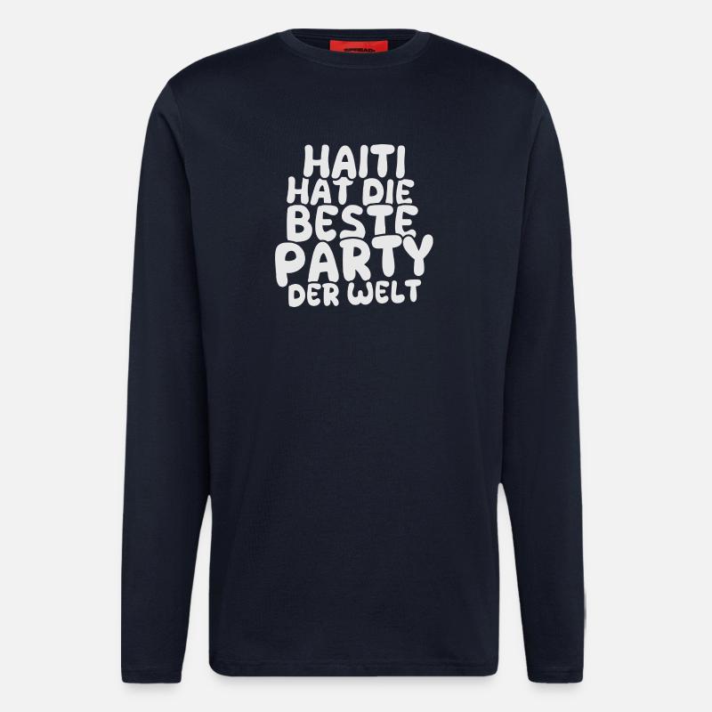 Haïti comme destination de vacances - Manches longues bio décontracté fabriqué en UE - DARK NAVY