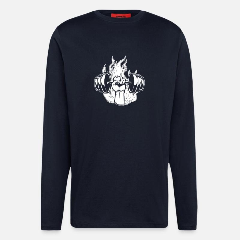 Powerlifting Bodybuilder Fire Dumbbell - Langarmshirt - made by SPREAD  - DARK NAVY